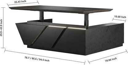 78.74" Adjustable Height L-Shaped Executive Desk with LED Light Strip - Black Inverted Trapezoid Design, Includes Storage Cabinet with Drawers & Doors, Ergonomic Standing Office Desk for Home & Office