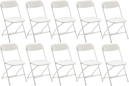 BTEXPERT Set of 10, White Plastic Folding Chairs Steel Frame Commercial 650LB High Weight Capacity Event Chair Lightweight for Office Wedding Party Picnic Kitchen Dining Church School - 10
