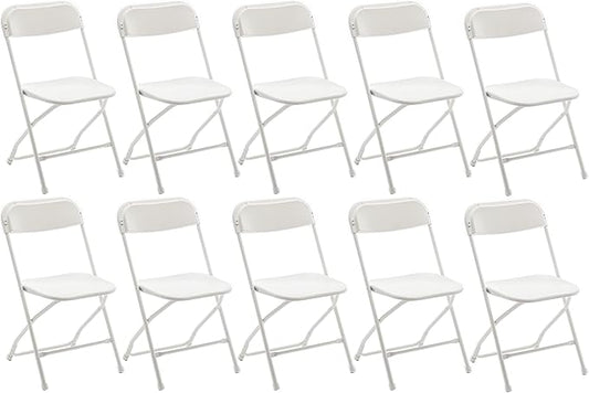 BTEXPERT Set of 10, White Plastic Folding Chairs Steel Frame Commercial 650LB High Weight Capacity Event Chair Lightweight for Office Wedding Party Picnic Kitchen Dining Church School - 10