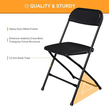 10 Pack Black Plastic Folding Chairs, Portable Party Chairs, Stackable Commercial Seats with Steel Frame for Home Office Wedding Party Indoor Outdoor Events Chairs, 350lbs Capacity
