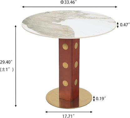 Sintered Stone Office Table - 33.5" Round Surface for Small Offices (Red Leg and Pandora Top, 1 Table Only)