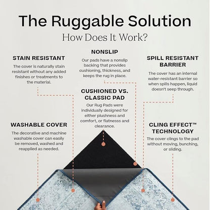 RUGGABLE x Jonathan Adler Machine Washable Modern Area Rug – Inkdrop Camel & Ivory 8x10, Stain-Resistant, Non-Slip – Large Rugs for Living Room, Bedroom, Hallway, Entryway & Office–with Standard Pad