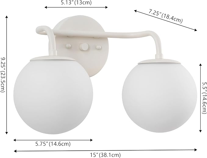 JONATHAN Y JYL3535C Louis Parisian Globe 15" 2-Light Metal/Frosted Glass Modern Contemporary LED Vanity Light Midcentury, Glam, Transitional, Bathroom, Powder Room, Dressing Room, Bedroom, Almond