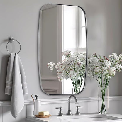 ANDY STAR Brushed Nickel Mirror, 24x32’’ Oval Mirror for Bathroom, Brushed Nickel Oblong Bathroom Mirror for Over Sink, Modern Anti Rust Silver Vanity Mirror