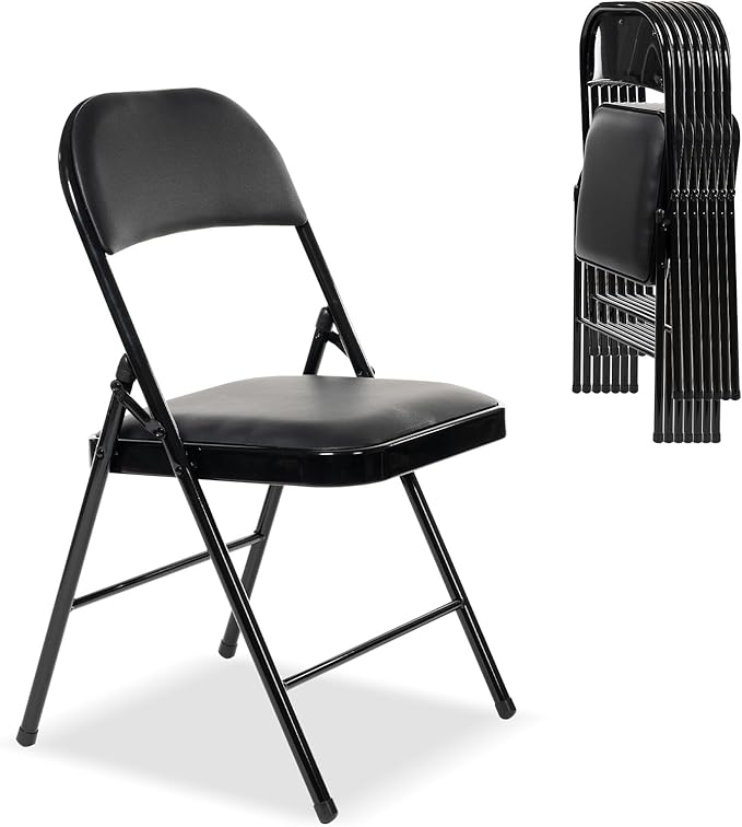 8 Pack Folding Chairs with Padded Seats, Padded Folding Chair with Steel Frame for Events Home Office, Pu Leather Folding Chair Black