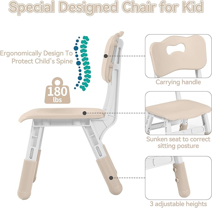 Kids Table and 4 Chairs Set, Height-Adjustable Toddler Table and Chairs Set with Graffiti Desktop, 23.6''L x 23.6''W Children Activity Table for Daycare, Classroom, Home