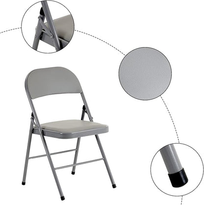4PCS Elegant Folding Metal Chairs with Padded Seats,Potable Iron & PVC Durable Chairs for Convention & Exhibition Easy to take fit for Any Occasions 330lbs Capacity (Grey, 4 PCS)