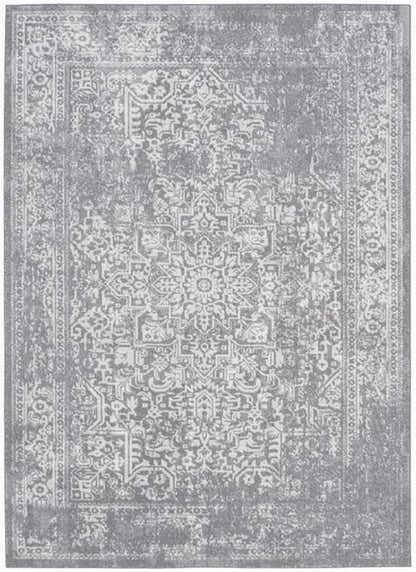 SAFAVIEH Evoke Collection Area Rug - 6'7" Square, Silver & Ivory, Distressed Design, Non-Shedding & Easy to Clean, Ideal for Living Room, Bedroom, Dining Space (EVK256S)