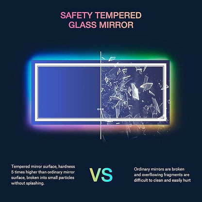 48x30 Inch RGB LED Bathroom Mirror with Lights, Color Changing RGB Backlit LED Mirror for Bathroom,Lighted Vanity Mirrors for Bathroom Wall, Dimmable, Anti-Fog (RGB Backlit+Front-Lit)