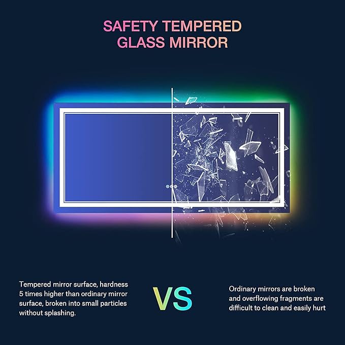 55x36 Inch RGB LED Bathroom Mirror with Lights, Color Changing RGB Backlit LED Mirror for Bathroom,Lighted Vanity Mirrors for Bathroom Wall, Dimmable, Anti-Fog (RGB Backlit+Front-Lit)