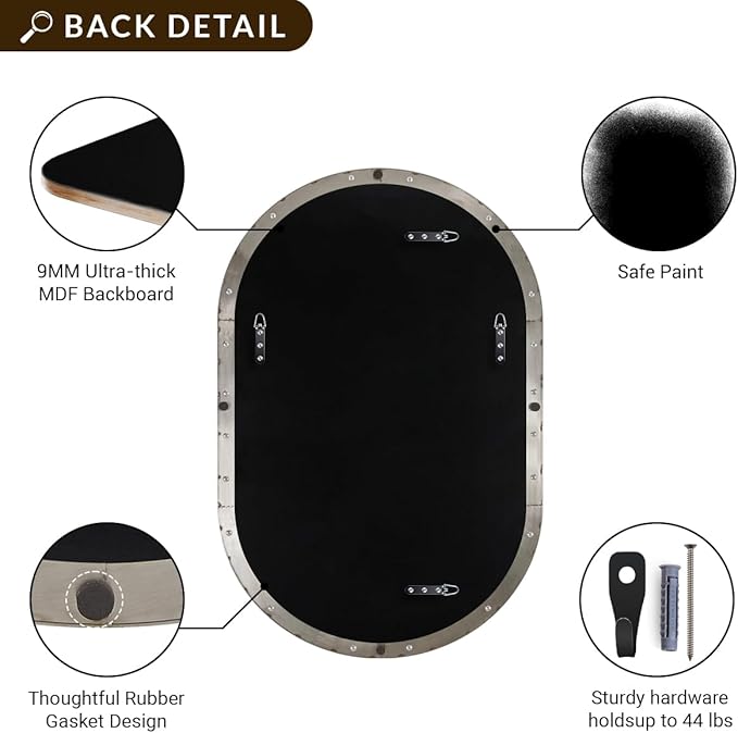 ANDY STAR 24x32’’ Oval Bathroom Mirror, Oval Nickle Mirror Pill-Shaped Design in Stainless Steel Metal Frame for Bathroom, Entryway, Living Room, Contemporary 1" Deep Wall Mount Vertical or Horizontal