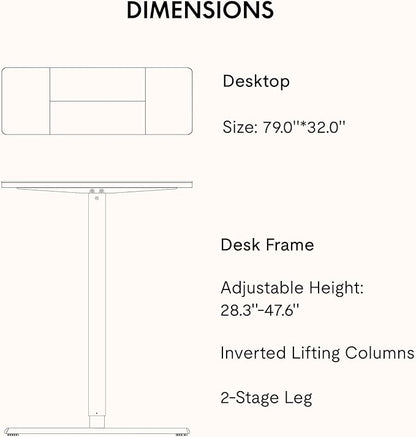 SANODESK Electric Standing Desk 79x32 Inch Height Adjustable Stand Up Desk Home Office Computer Workstation Sit Stand Home Office Desk with Splice Board (White Frame + White Top)