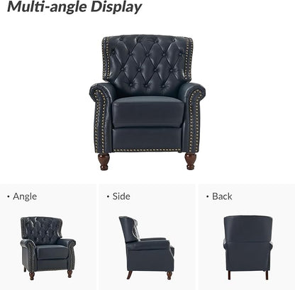 HULALA HOME Genuine Leather Recliner Chair Set of 2 w/Solid Wood Feet, Modern Adjustable Tufted Push Back Arm Chair w/Rivet Decoration, Home Theater Seating Reclining Sofa for Living Room, Navy