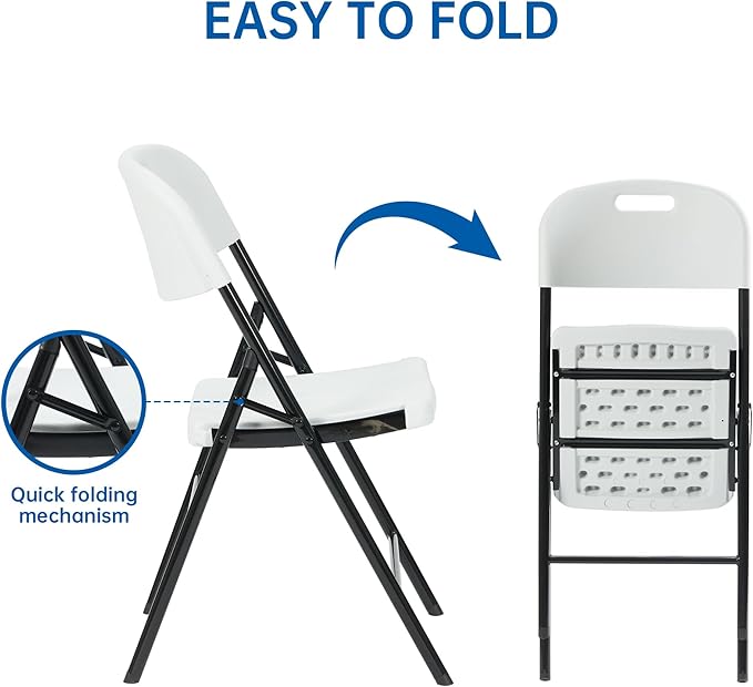 60 Pack Thicker 800 LBS White Folding Chairs, Commercial Grade Folding Chair, Foldable Chairs for Events
