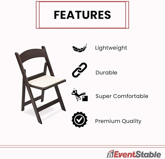 EventStable Titan PRO Resin Folding Chair - Dark Brown Indoor/Outdoor Lightweight Foldable Chair - Vinyl Padded Folding Chair for Weddings Parties Events - 100 Pack