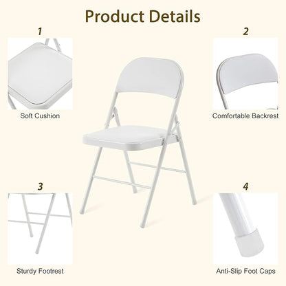 White Folding Chairs 20 Pack with Comfortable Cushion and Back, Portable & Foldable Indoor Outdoor Chairs with Durable Metal Frame for Office/Party/Events/Kitchen/Dinning/Wedding, 330lbs Capacity