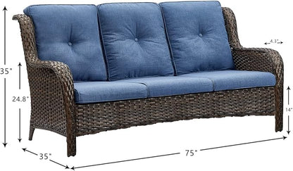 HUMMUH 6 Piece Patio Furniture Set PE Wicker Rattan 3-Seat Outdoor Sectional Sofa with Love Seats,Patio Swivel Chairs,Ottomans Conversation Sets for Garden, Poolside, Backyard
