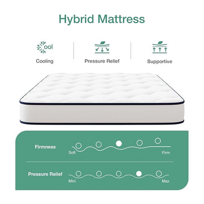 Novilla 6 Inch Twin Mattress,Bonnell Spring Hybrid Mattresses for Spine Support & Cooling Comfort - Twin Bed Mattress,Adaptive Foam Layer with Medium Firm- CertiPUR-US Certified for Youth/Guest Rooms