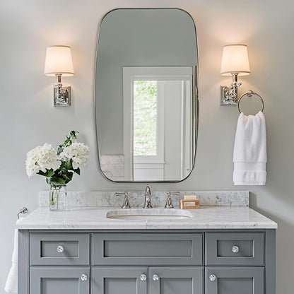 ANDY STAR Brushed Nickel Mirror, 24x32’’ Oval Mirror for Bathroom, Brushed Nickel Oblong Bathroom Mirror for Over Sink, Modern Anti Rust Silver Vanity Mirror
