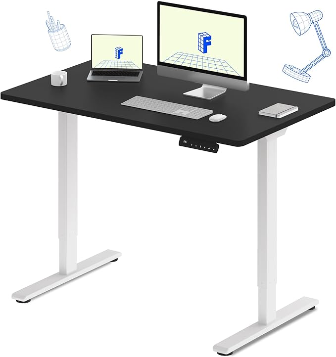 FLEXISPOT E3 Dual Motor Electric Standing Desk 48x30 Inch Whole-Piece Board Height Adjustable Electric Sit Stand Desk (White Frame + Black Desktop, 2 Packages)