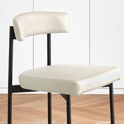 Beige Modern Bar Stools Set of 2, 24 Inch Faux Leather Counter Stools with Curved Backrest, Counter Height Bar Stool for Kitchen Island