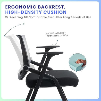 2 Pack Stackable Conference Room Chairs with Paddle Folding Office Foldable Desk Chair Mesh Back and Arms for Conference Meeting Guest Reception Home Office Training Room Chair Black
