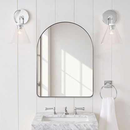 ANDY STAR 30 x 40 Inch Arched Mirror, Brushed Nickle Bathroom Mirror in Stainless Steel Metal Frame, Arch Top Rounded Corner 1 Inch Deep Set Design Wall Mount Hangs Vertical