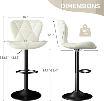 Bar Stools Set of 4,Adjustable Swivel Barstools, Faux Leather Bar Chairs,Upholstered Counter Height with High Backrest for Kitchen Island, White