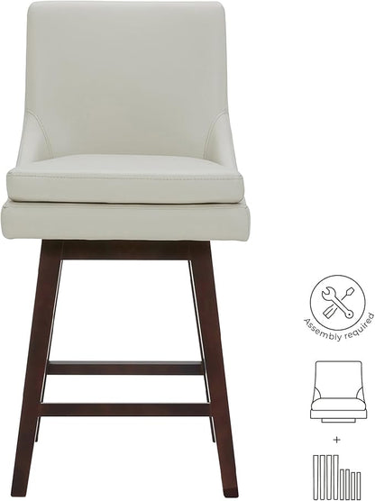 CHITA Counter Height Swivel Barstool, FSC Certified Upholstered Bar Stool, 26.8" H Seat Height, PU Leather in Creamy Gray