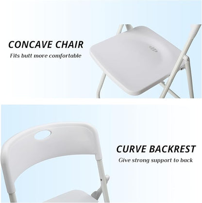 Karl home 6 Pcs Folding Chair, 300LBS Lightweight Foldable Plastic Chair, Reinforced Metal Frame Easy to Fold & Store for Indoor & Outdoor, Wedding, Party, Meeting Room, Patio and Garden, White
