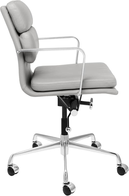 Laura Davidson Furniture SOHO II Padded Management Office Chair - Mid Back Desk Chair with Arm Rest, Swivel & Cushion Availability, Made of Faux Leather, Grey, Computer Chair