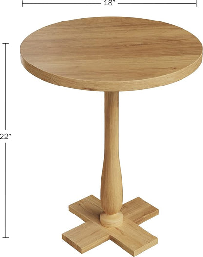Lavish Home Side Table - Mango Wood Pedestal Table with White Distressing for Couch, Loveseat, Entryway, or Bed - Farmhouse Living Room Furniture