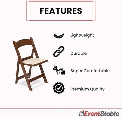 EventStable Titan PRO Resin Folding Chair - Brown with Ivory Indoor/Outdoor Lightweight Foldable Chair with Vinyl Padded for Weddings Parties Events - 50 Pack