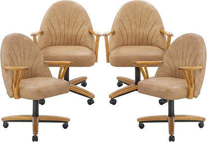 Chromcraft Set of 4 Caster Swivel Tilt Dining Chairs, PU Leather Chairs with Soft Wheels, Ultra Comfy Sturdy Kitchen Room Chairs, Rolling Chair on Wheels for Home (Ivanhoe NPL Nude)