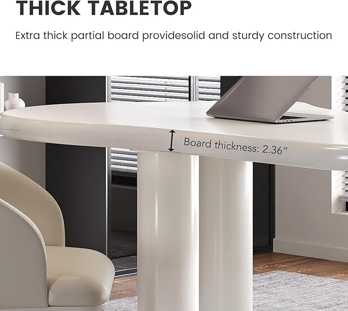 Modern Cream-White Office Desk with Beige Business Chair, Large Computer Table Set, Minimalist and Sturdy Workstation and Workstation, Ideal for Office, Home Office, and Gaming (Desk Only)