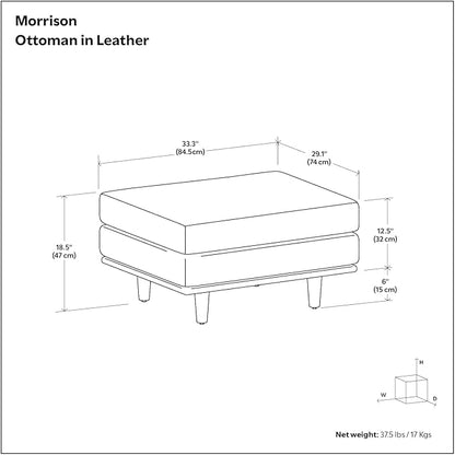 SIMPLIHOME Morrison 33 inch Wide Ottoman in Sienna Genuine Leather, Multifunctional Footrest, Coffee Table, and Extra Seating for Living Room, Mid-Century Modern Style