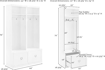 Crosley Furniture Harper 2-Piece Hall Tree Entryway Set with Storage Bench and Coat Rack Hooks for Hanging, White