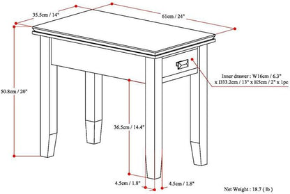 SIMPLIHOME Artisan SOLID WOOD 14 inch Wide Rectangle Transitional Narrow Side Table in Distressed Grey for the Living Room and Bedroom