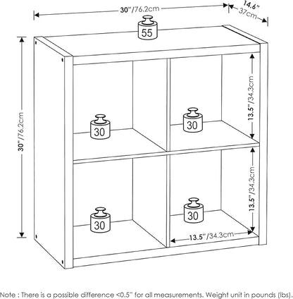 Furinno Cubicle Open Back Decorative Cube Storage Organizer, 4-Cube, White