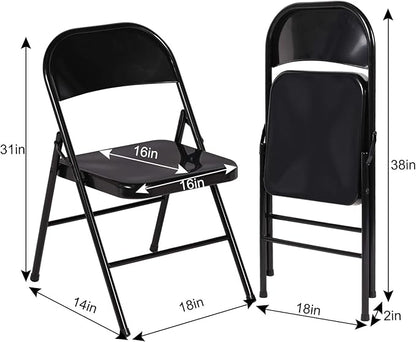 VECELO Metal Folding Chairs 4 Pack, Double Hinged Steel Frame Easy Foldable&Stackable for Office Kitchen Dinning Wedding Patio and Garden