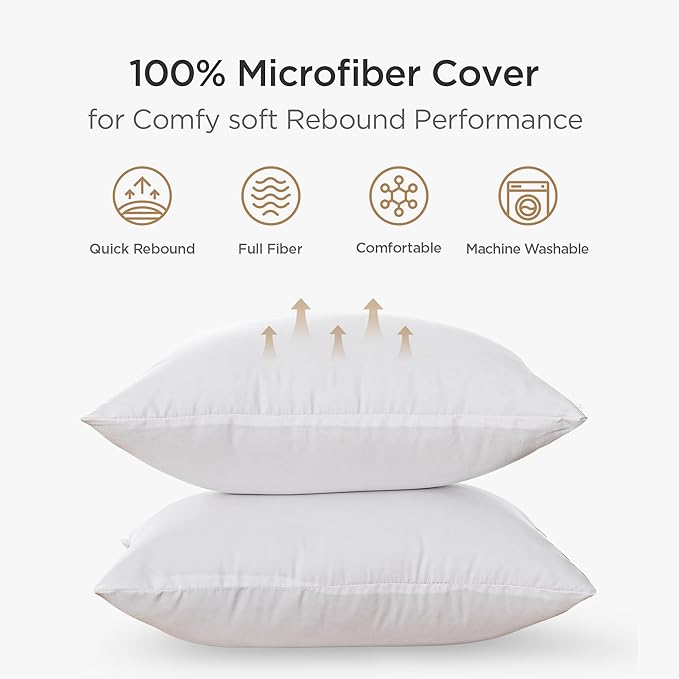 Acanva 22x22 Throw Pillow Inserts Set of 4, Premium Polyester Fiber Fill Square Sham Stuffer Cushion for Sofa, Bed, Couch and Chair, Machine Washable, 22x22 Inch(for 20x20 Cover), White 4 Count