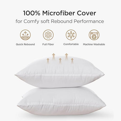 Acanva 22x22 Throw Pillow Inserts Set of 2, Premium Polyester Fiber Fill Square Sham Stuffer Cushion for Sofa, Bed, Couch and Chair, Machine Washable, 22x22 Inch(for 20x20 Cover), White 2 Count