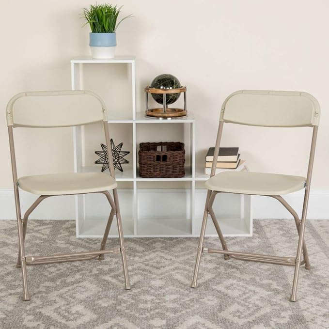 Flash Furniture Hercules™ Series Plastic Folding Chair - Beige - 2 Pack 650LB Weight Capacity Comfortable Event Chair-Lightweight Folding Chair