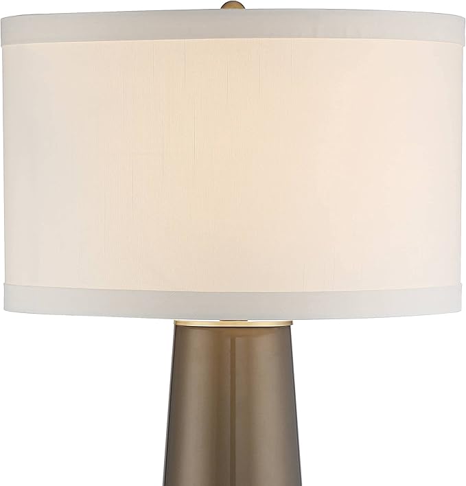 Possini Euro Design Karen Modern Table Lamp with Black Marble Riser 36" Tall Dark Gold Tapered Glass Off-White Fabric Drum Shade for Bedroom Living Family Room Bedside Nightstand House Home Office
