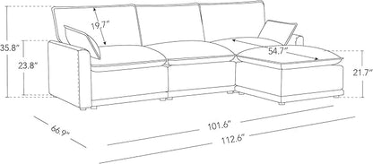 CHITA 113" Oversized Cloud Sectional Couch, Modern Modular Sectional Sofa Set for Living Room, 4 Seater L Shaped Couch, Taupe