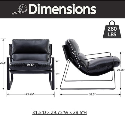 LukeAlon Modern PU Leather Accent Armchairs Set of 2, Upholstered Living Room Chairs with Metal Base Removable Thickened Cushion Sofa Chairs Comfy Lounge Chair for Bedroom Living Room Office, Black