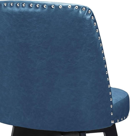 MINCETA Bar Stool, PU Leather Barstool, 26 Inch Upholstered Counter Stool with High Back and Footrest, Swivel Counter Height Barstool for Kitchen Island Home Bar Navy Blue
