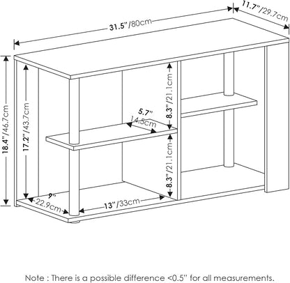 Furinno Romain Narrow End Table with Shelves, French Oak/Black