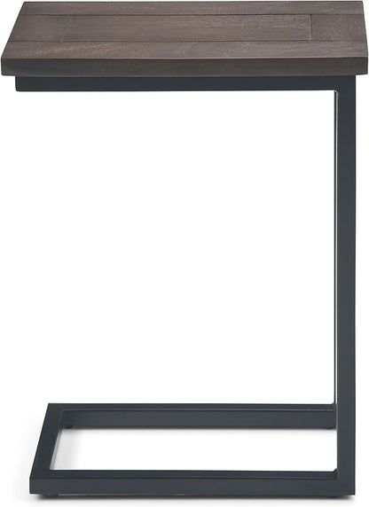 SIMPLIHOME Skyler 18-inch Wide Solid Mango/Metal Industrial C-Shaped End Table in Walnut Brown/Black for Living Room, Office, or Bedroom, Assembled