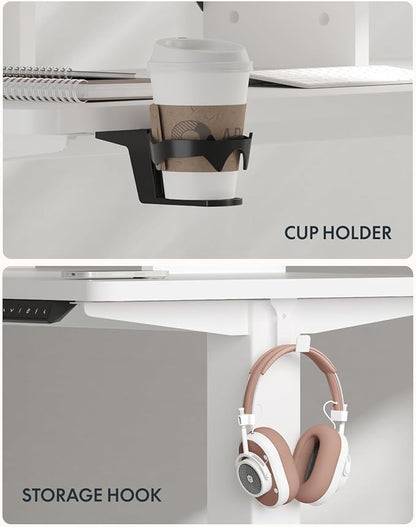 FLEXISPOT 79 x 32 Inch Large Standing Desk, Stand Up Desk with Splice Board, Rising Desks for Home Office, Office Desk with Cup Holder and Headphone Hook (White Frame + White Top, 2 Packages)